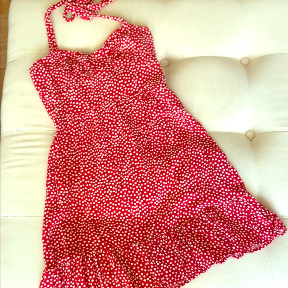 White polka dot halter dress